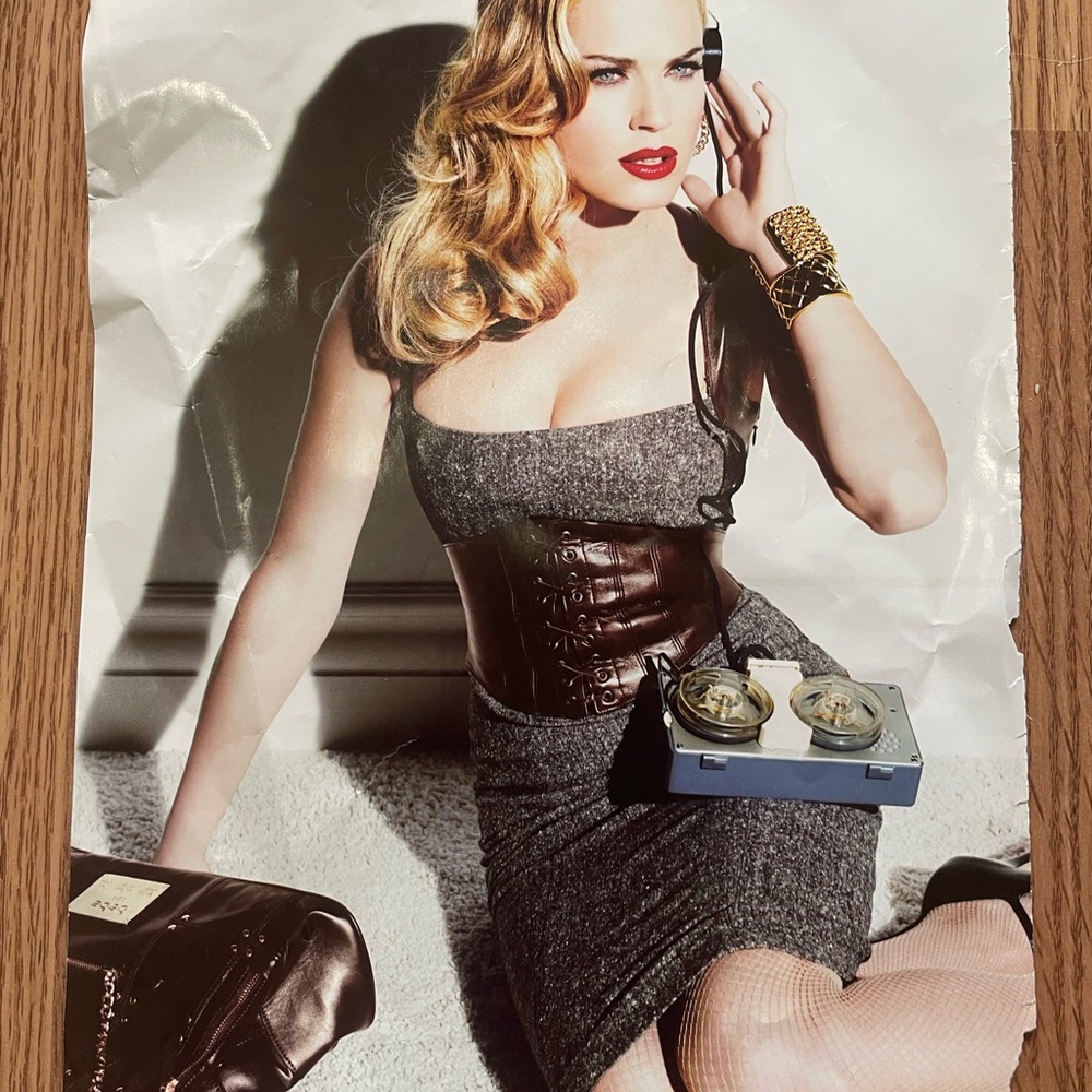 Y2K Vintage Bebe Grey Tweed Dress with Black Faux-Leather Corset Waist